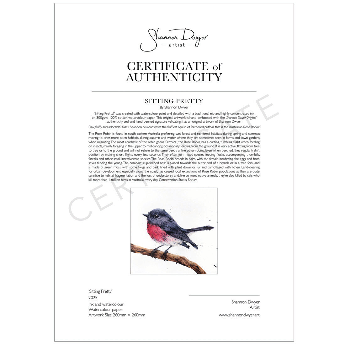 SOLD - 'SITTING PRETTY', the Rose Robin