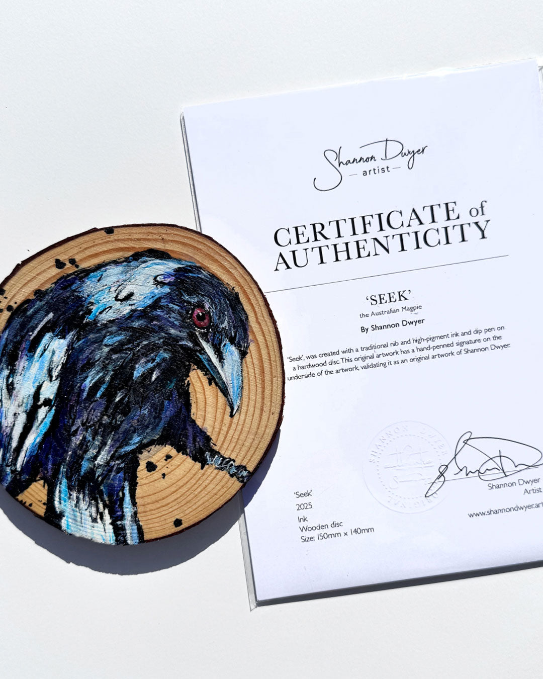 'SEEK' the Australian Magpie - Wooden Disc