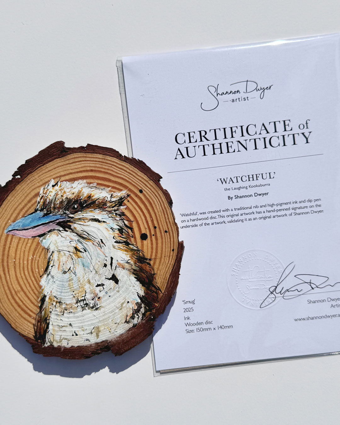 'Watchful' the Laughing Kookaburra Wooden Disc