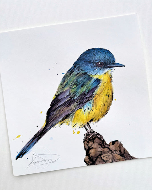 SOLD - 'PONDER' the Eastern Yellow Robin - original artwork
