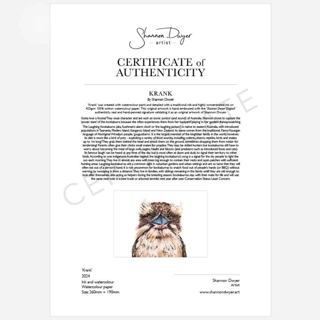 SOLD – 'Krank', the Kookaburra