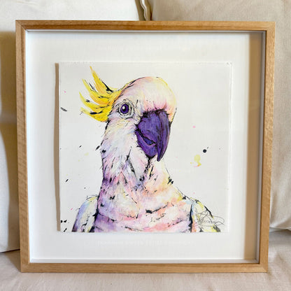 'Giggle' the Sulphur-crested Cockatoo - Framed* original artwork