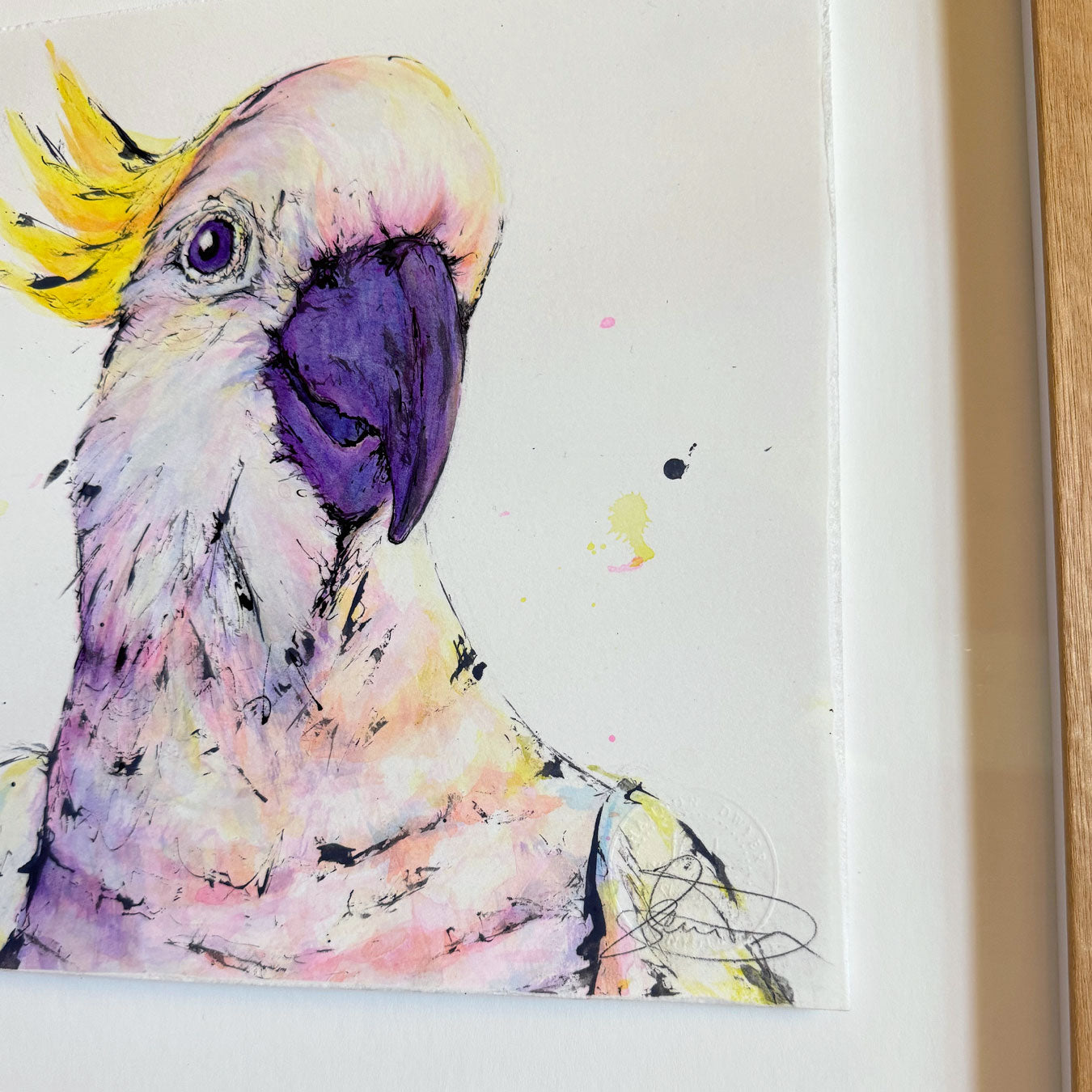 'Giggle' the Sulphur-crested Cockatoo - Framed* original artwork