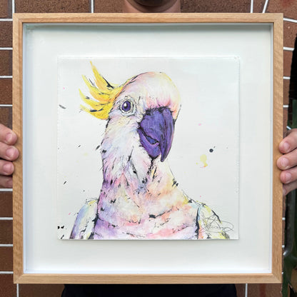 'Giggle' the Sulphur-crested Cockatoo - Framed* original artwork