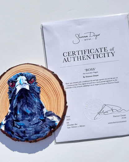 'BOSS' the Australian Magpie Wooden Disc