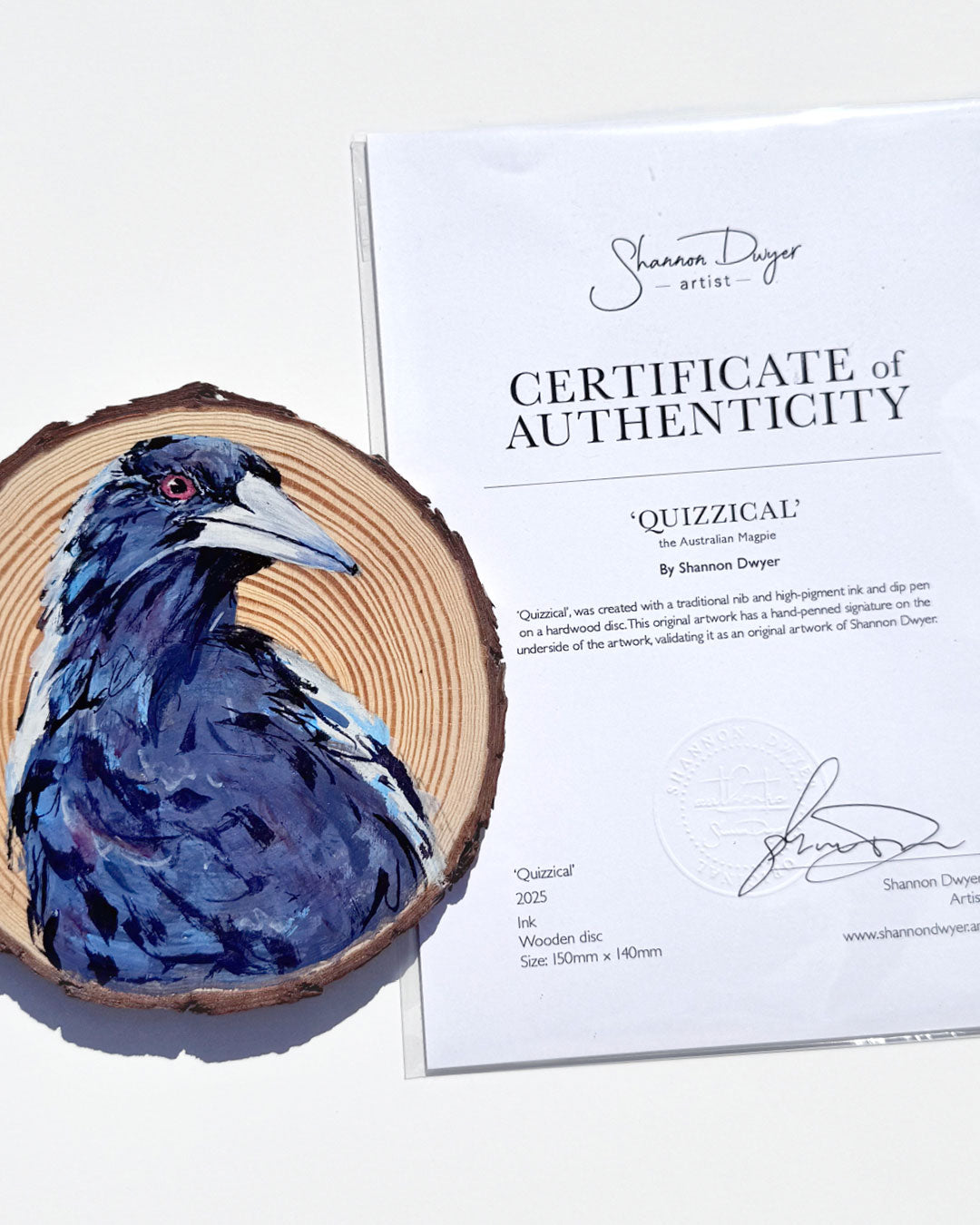 'QUIZZICAL' the Australian Magpie Wooden Disc