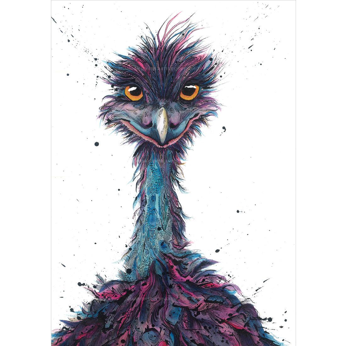 ‘Edwina’ Australian emu fine art print by artist Shannon Dwyer featuring expressive Australian wildlife artwork in ink and watercolour