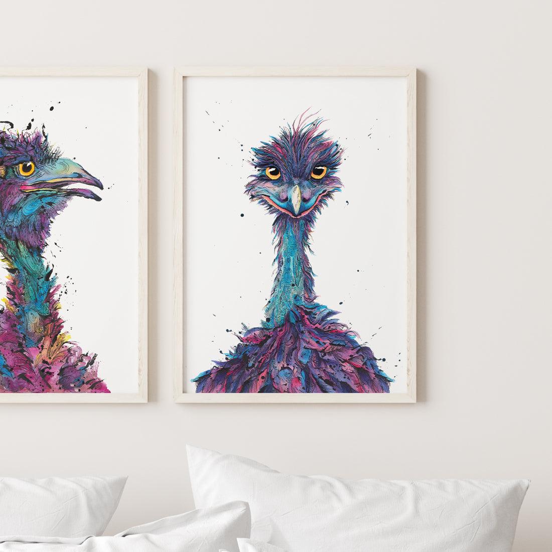 Australian emu artwork in ink and watercolour by Shannon Dwyer