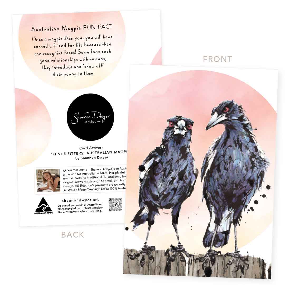 Greeting Card 'Fence Sitters', the Australian Magpies