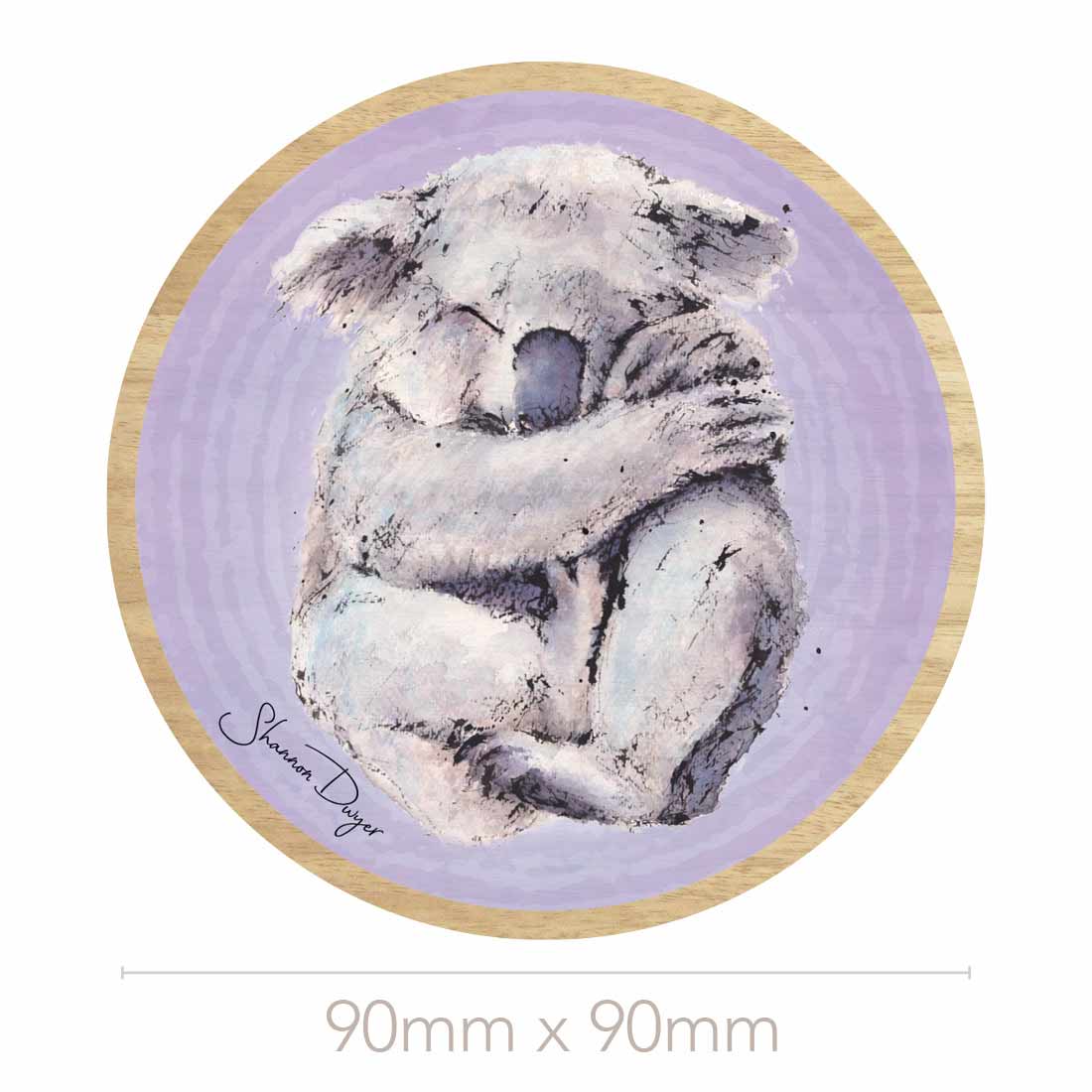 A set of four wooden coasters with different Australian animal illustrations, including a koala, a platypus , a echidna and a wombat