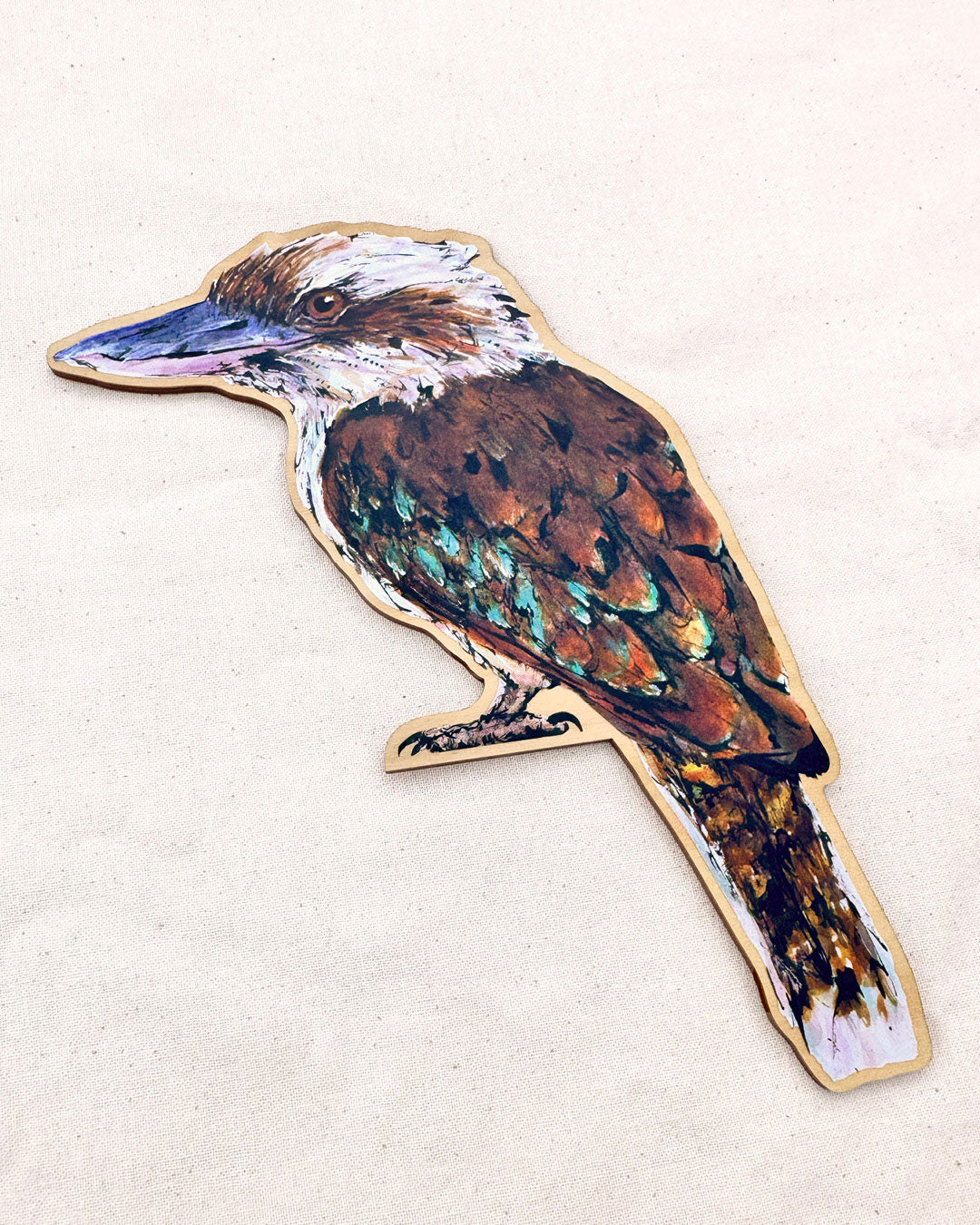 side view of a kookaburra oor topper - shelf decor by Shannon Dwyer