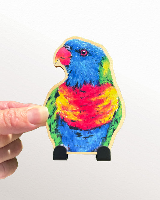 'Buddy' Rainbow Lorikeet | Wooden Wildlife Key Hook | Australian Bird Wall Art