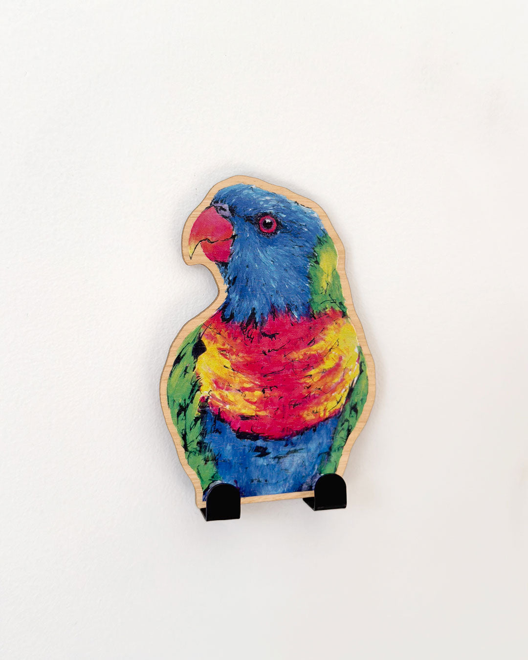 'Buddy' Rainbow Lorikeet | Wooden Wildlife Key Hook | Australian Bird Wall Art