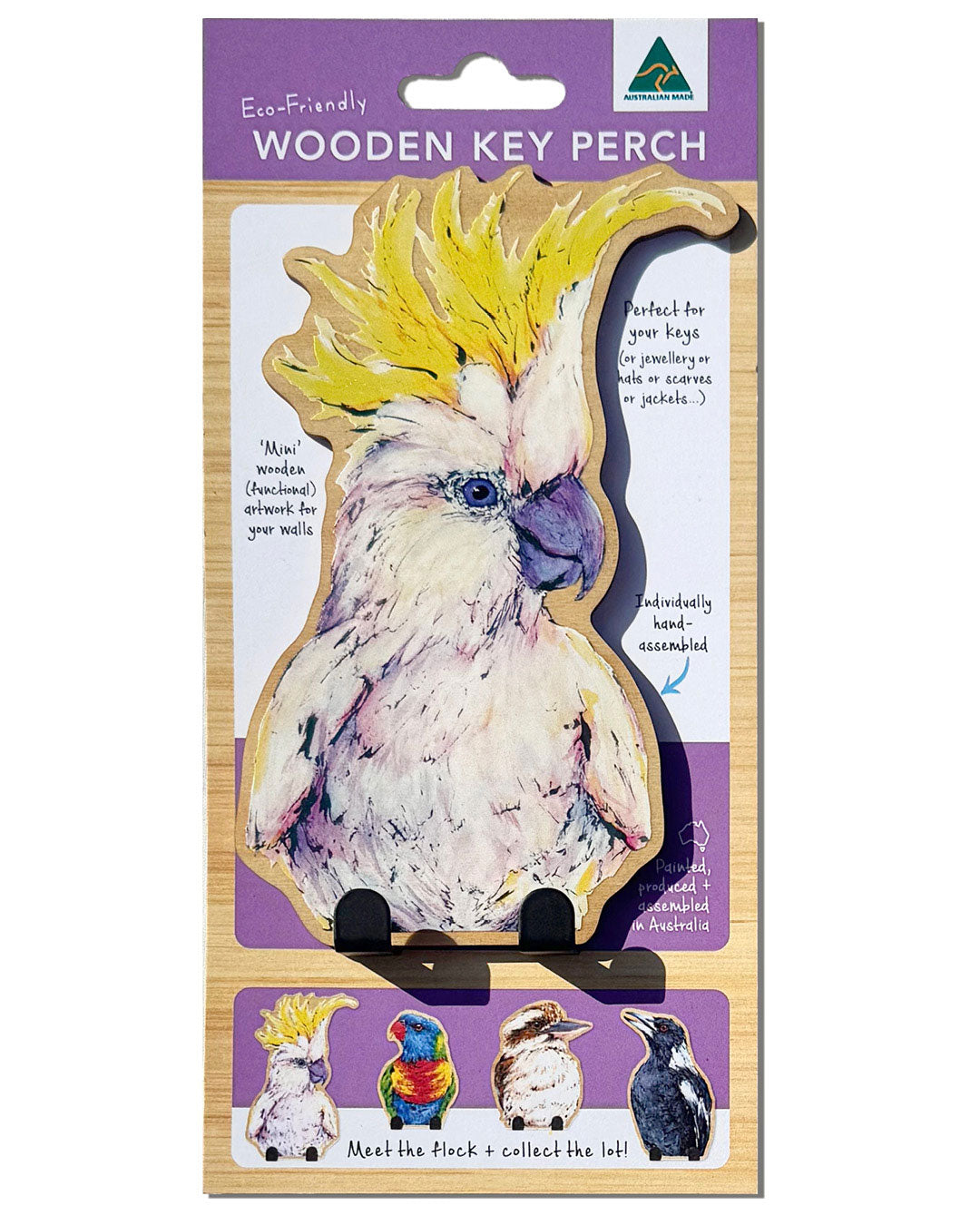'Chappy' Sulphur-crested Cockatoo | Wooden Wildlife Key Hook | Australian Bird Wall Art (Copy)