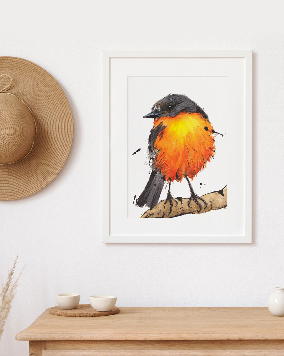 'Fireball' the Flame Robin | Fine Art Print | Australian Wildlife Art