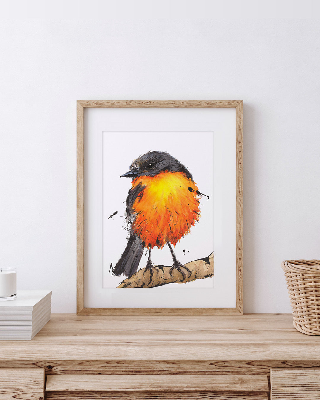 'Fireball' the Flame Robin | Fine Art Print | Australian Wildlife Art