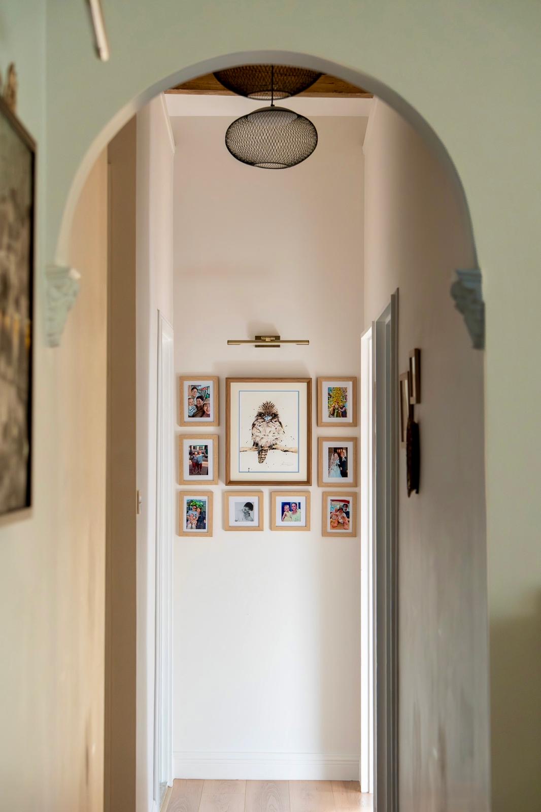 fuffybum artwork of a Laughing Kookaburra by Shannon Dwyer framed in a hallway of home