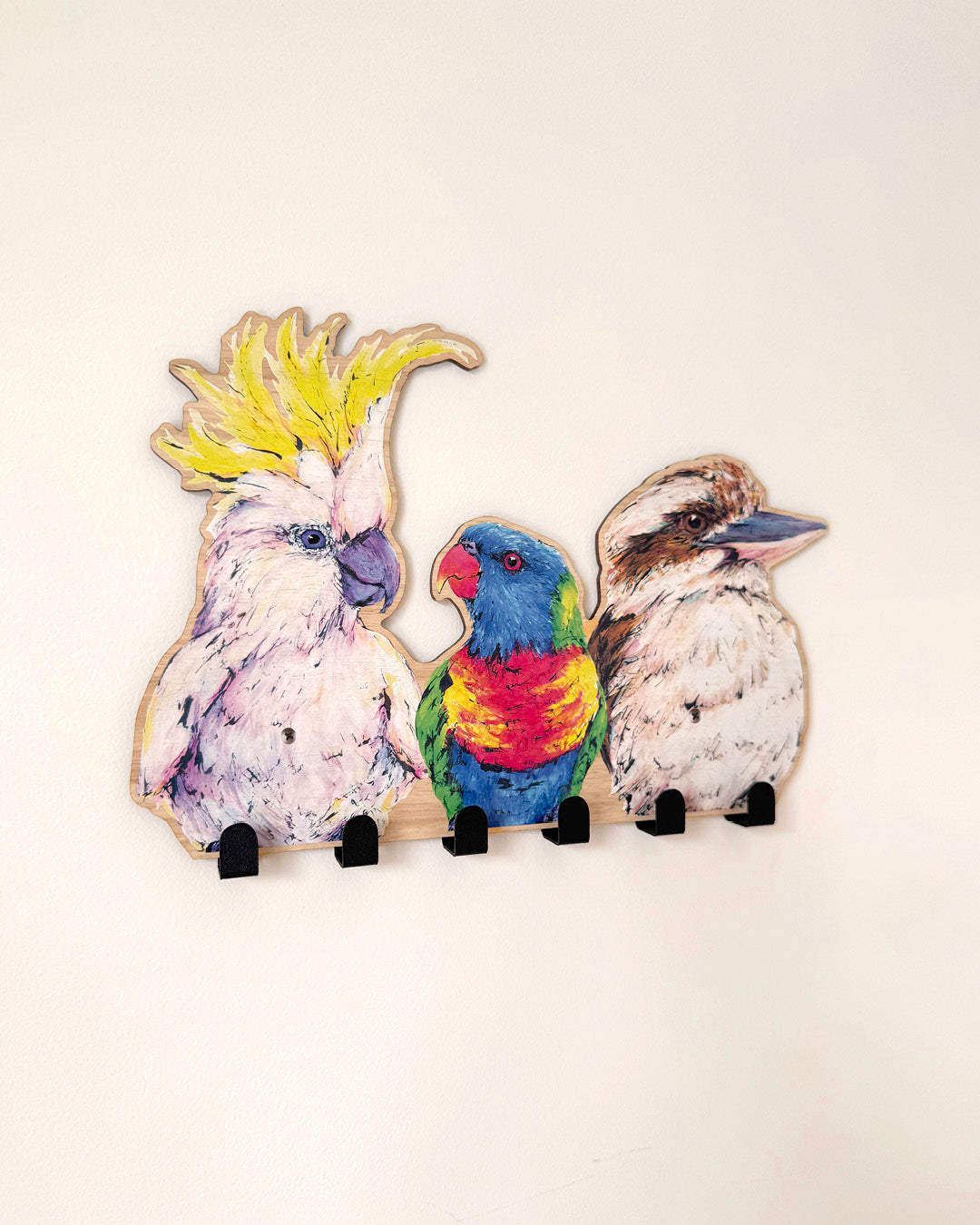 'Front Door Flock' Australian Birds | Wooden Wildlife Key Hook | Wall Art