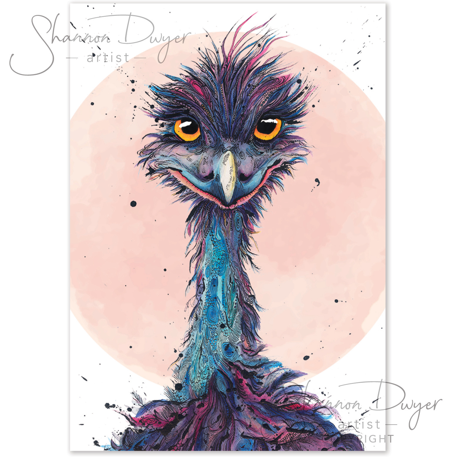 'Edwina' POP Greeting Card artwork of an Emu by Shannon Dwyer Artist