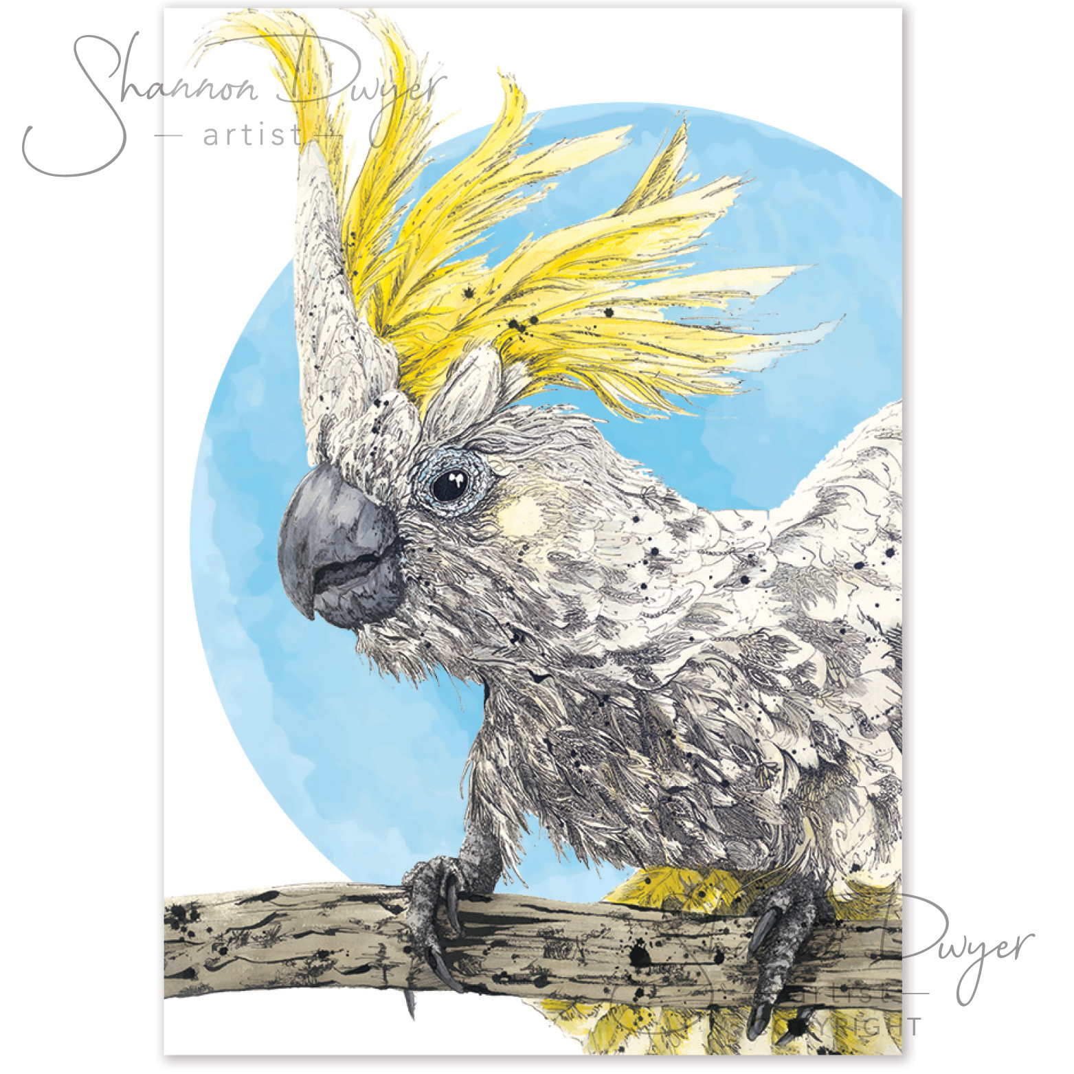 'Maaate' POP Greeting Card artwork of a Sulphur-crested Cockatoo by Shannon Dwyer Artist