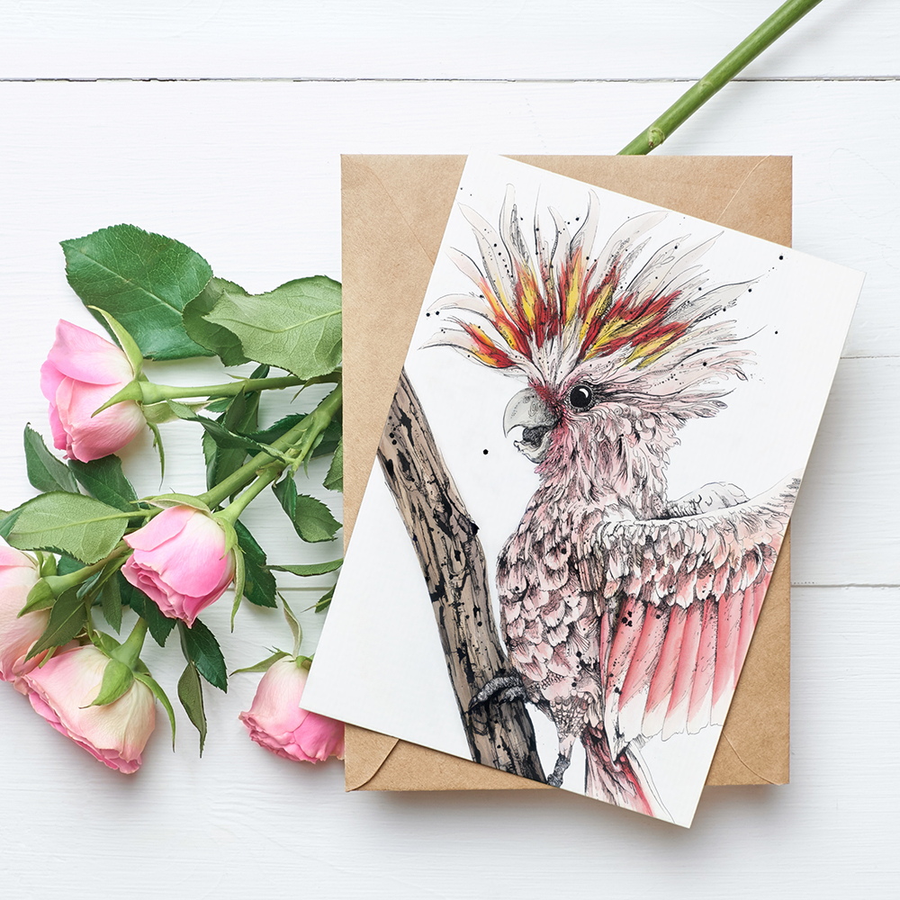 'Frankie' the Pink Cockatoo Greeting Card