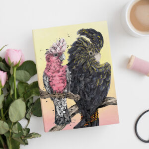 Notebook with artwork of an Australian Black Cockatoo and Galah by Shannon Dwyer