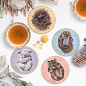 Set of 4 wooden coasters with beautiful Australiana animal paintings by Shannon Dwyer Artist